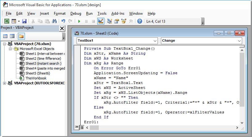 Hướng dẫn tìm kiếm và lọc dữ liệu tự động bằng Textbox trong Excel VBA